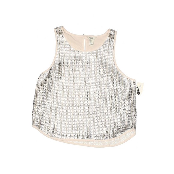 Vintage Tops - Disco Sequin tank Nude slinky Champagne Blouse Cami silver